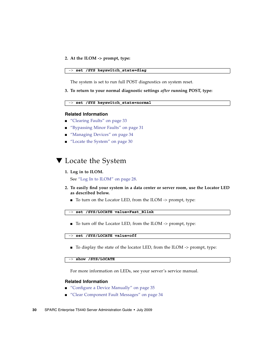 Related information, Locate the system | FUJITSU Sparc Enterprise Server T5440 User Manual | Page 46 / 72