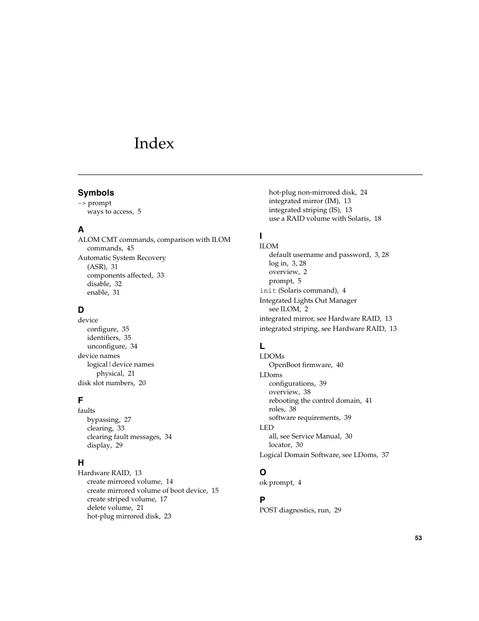 Index | FUJITSU Sparc Enterprise Server T5440 User Manual | Page 69 / 72