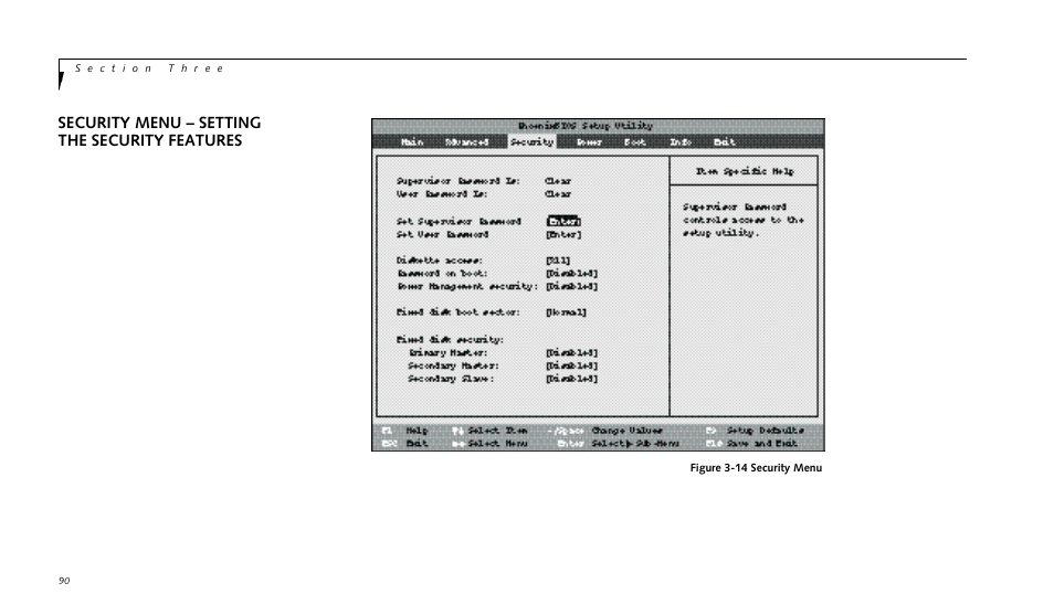 Security menu – setting the security features | FUJITSU LIFEBOOK 990TX2 User Manual | Page 100 / 209