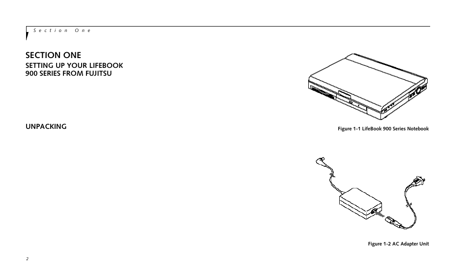 Setting up your lifebook 900 series from fujitsu, Unpacking | FUJITSU LIFEBOOK 990TX2 User Manual | Page 13 / 209