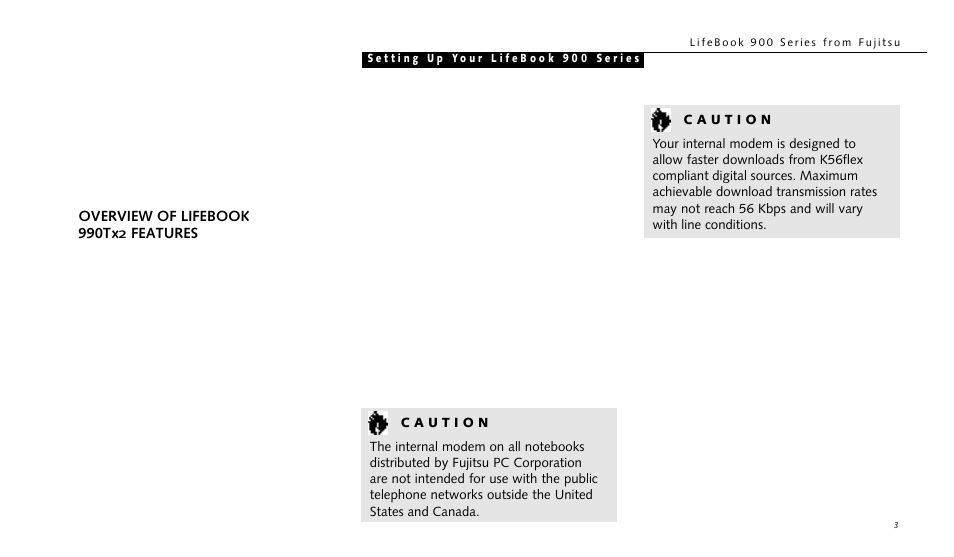 Overview of lifebook 990tx, Features | FUJITSU LIFEBOOK 990TX2 User Manual | Page 14 / 209