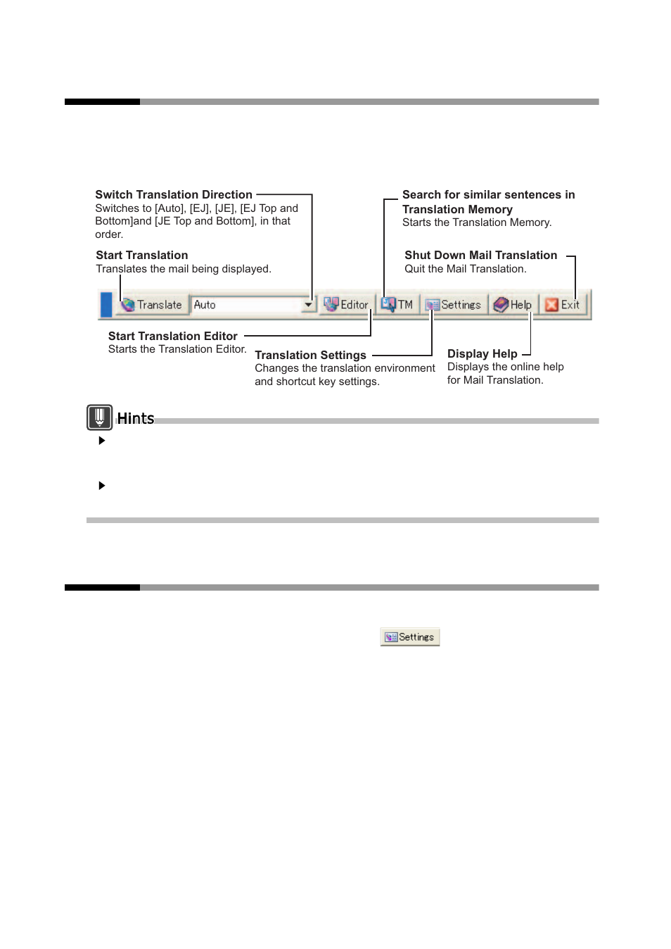 2 layout of [mail translation] toolbar, 3 setting the mail translation shortcut key, Layout of [mail translation] toolbar | Setting the mail translation shortcut key | FUJITSU Atlas V14 BIWD-0991-01ENK(00) User Manual | Page 119 / 302