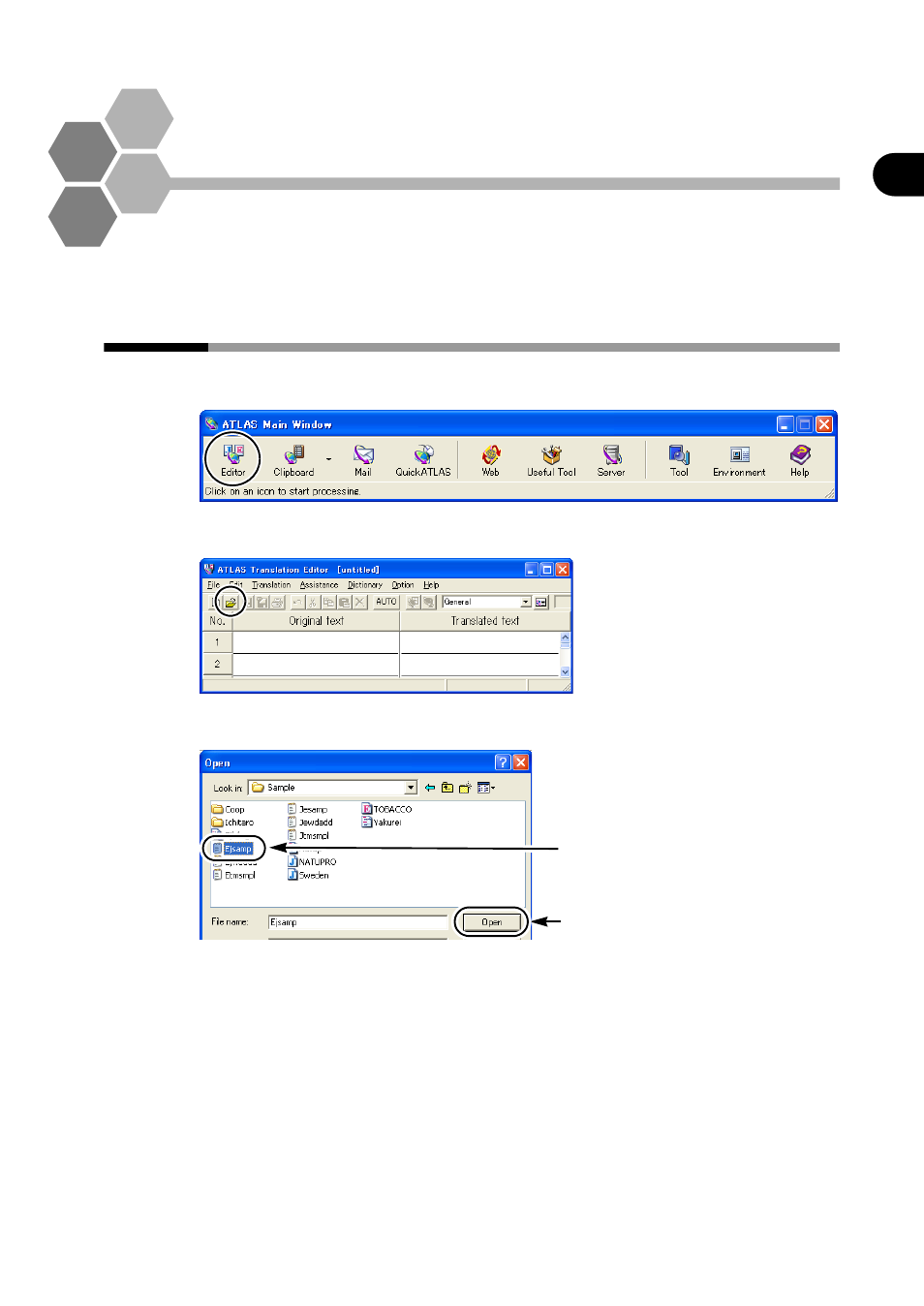 Loading a document in < translation editor, Translation editor | FUJITSU Atlas V14 BIWD-0991-01ENK(00) User Manual | Page 14 / 302