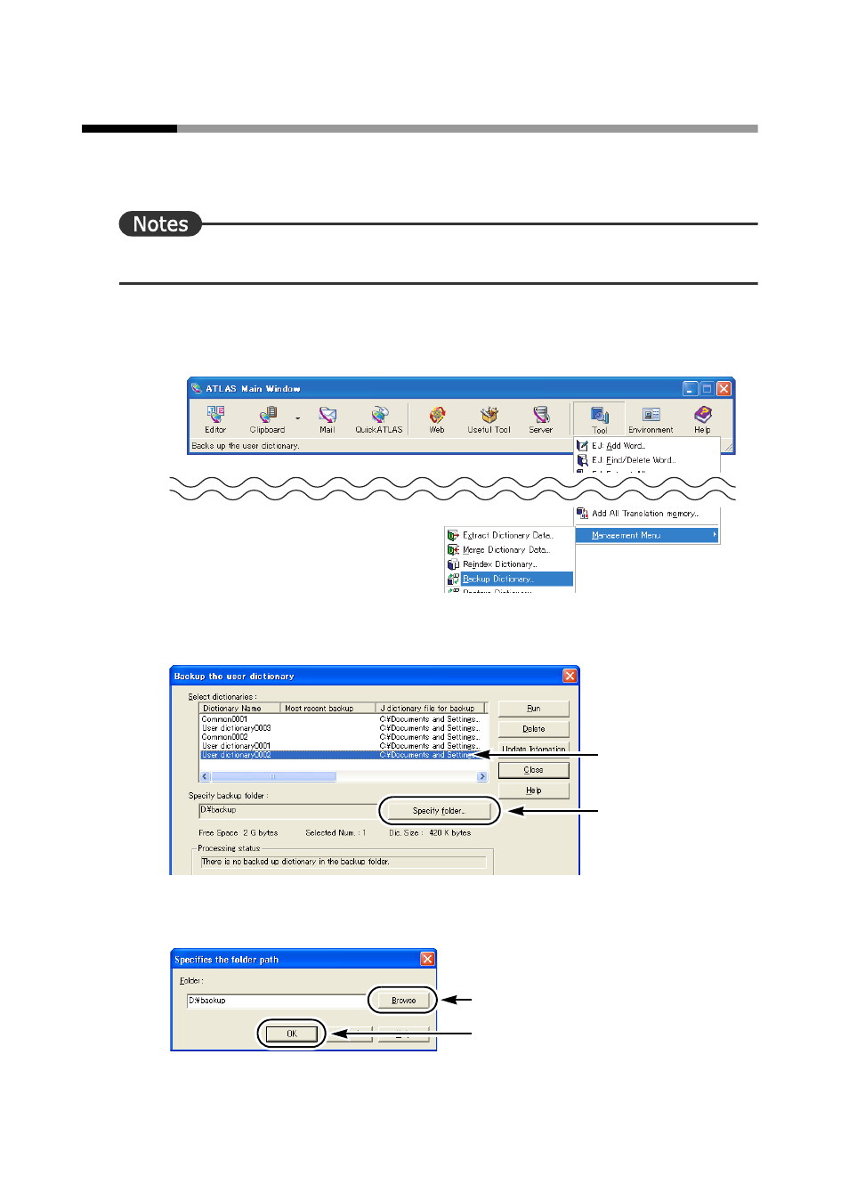 4 backing up user dictionaries [backup dictionary, Backing up user dictionaries [backup dictionary | FUJITSU Atlas V14 BIWD-0991-01ENK(00) User Manual | Page 245 / 302