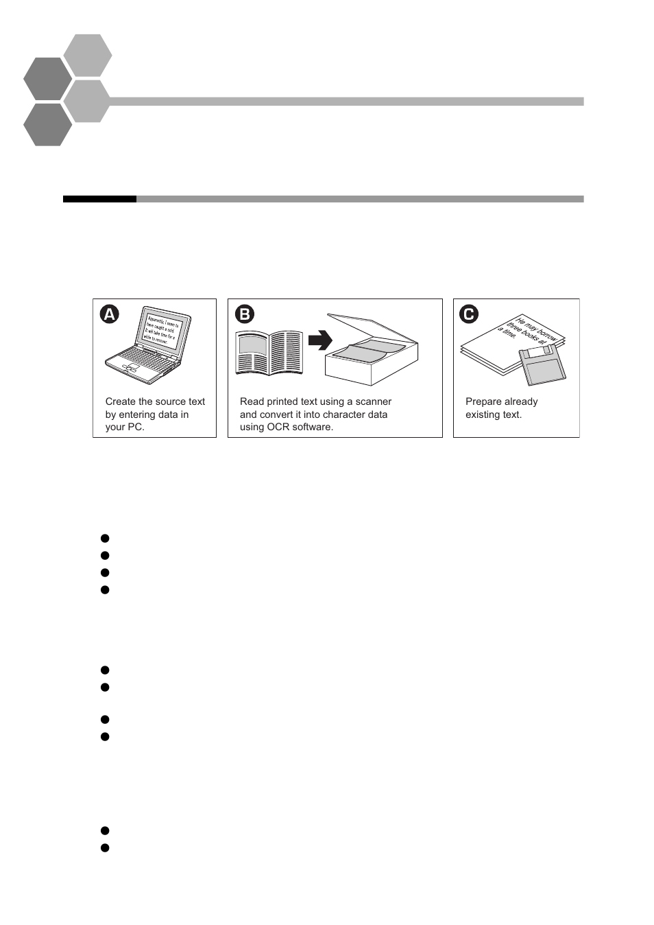 1 basic atlas functions, 1 flow of automatic translation, Chapter 1 basic atlas functions | Basic atlas functions, Flow of automatic translation, 1 preparing the source text, 2 pre-editing, 3 translation, 4 post-editing | FUJITSU Atlas V14 BIWD-0991-01ENK(00) User Manual | Page 49 / 302