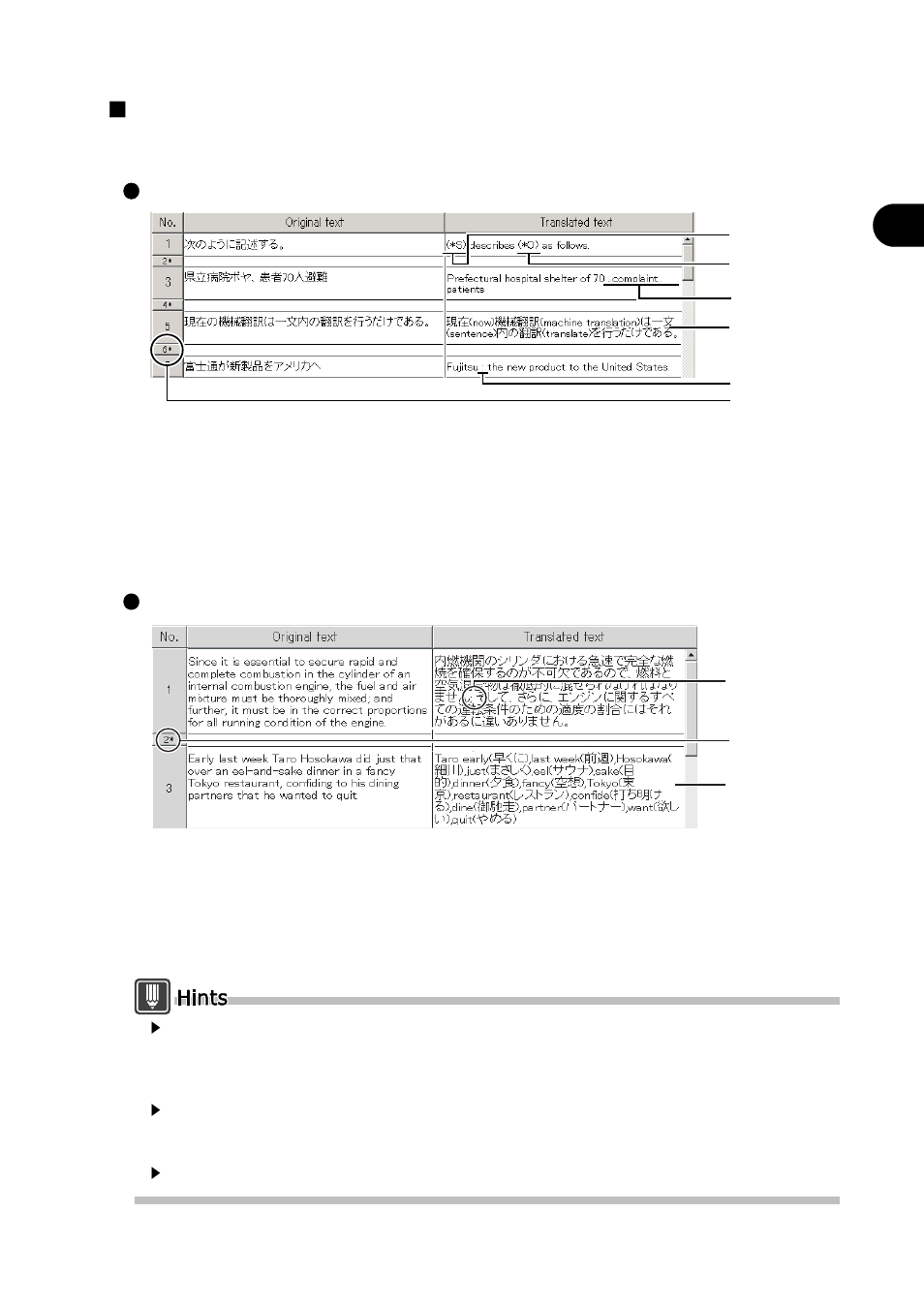 Various symbols in translated text, Japanese-to-english translation, English-to-japanese translation | FUJITSU Atlas V14 BIWD-0991-01ENK(00) User Manual | Page 64 / 302