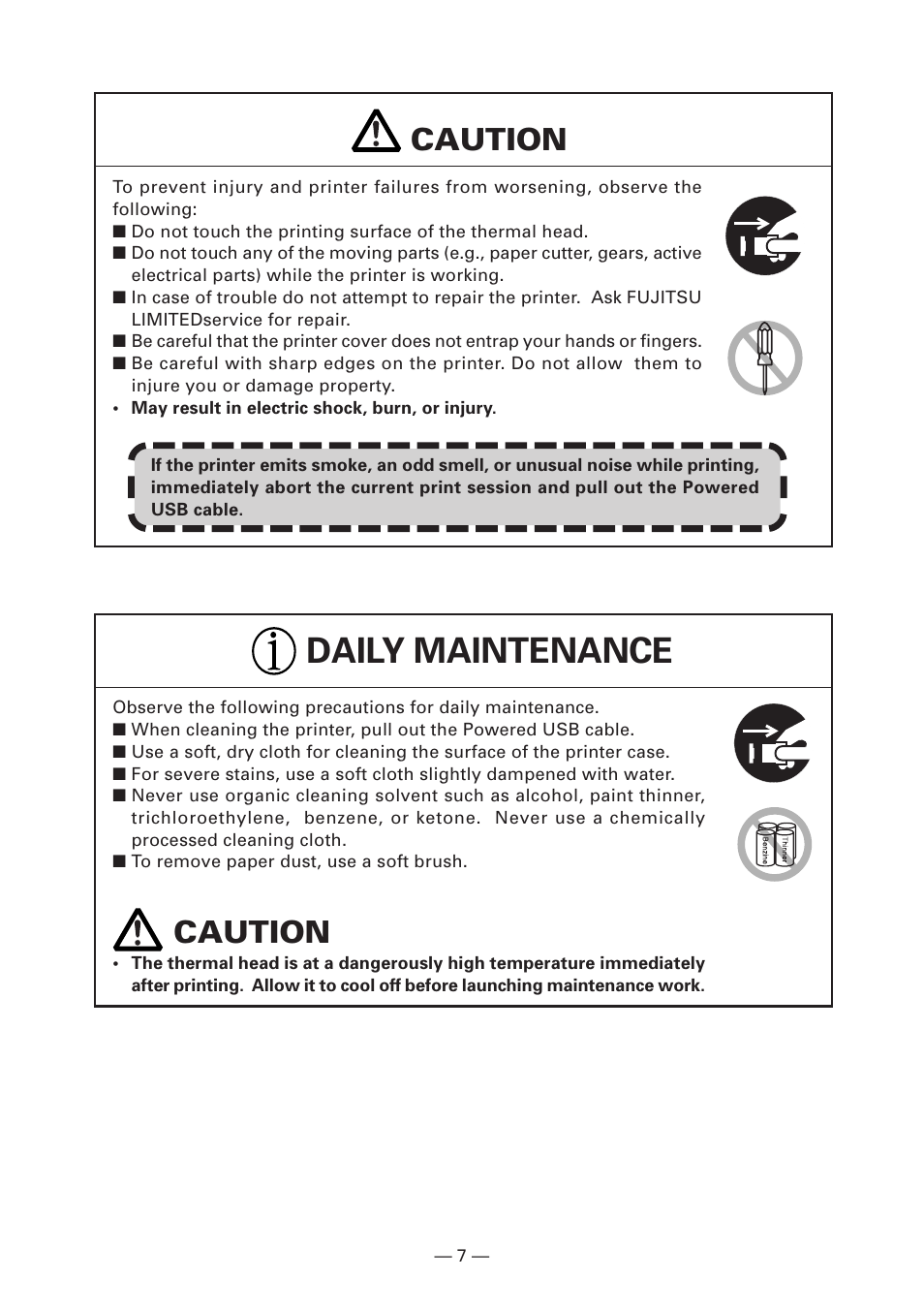 Daily maintenance, Caution | FUJITSU KD96009-0648 User Manual | Page 10 / 30