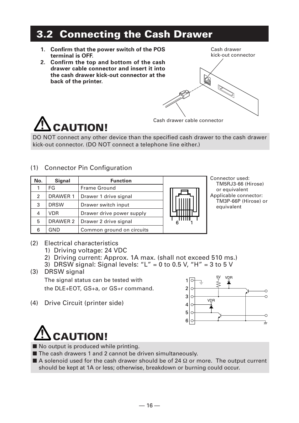 Caution, 2 connecting the cash drawer | FUJITSU KD96009-0648 User Manual | Page 19 / 30
