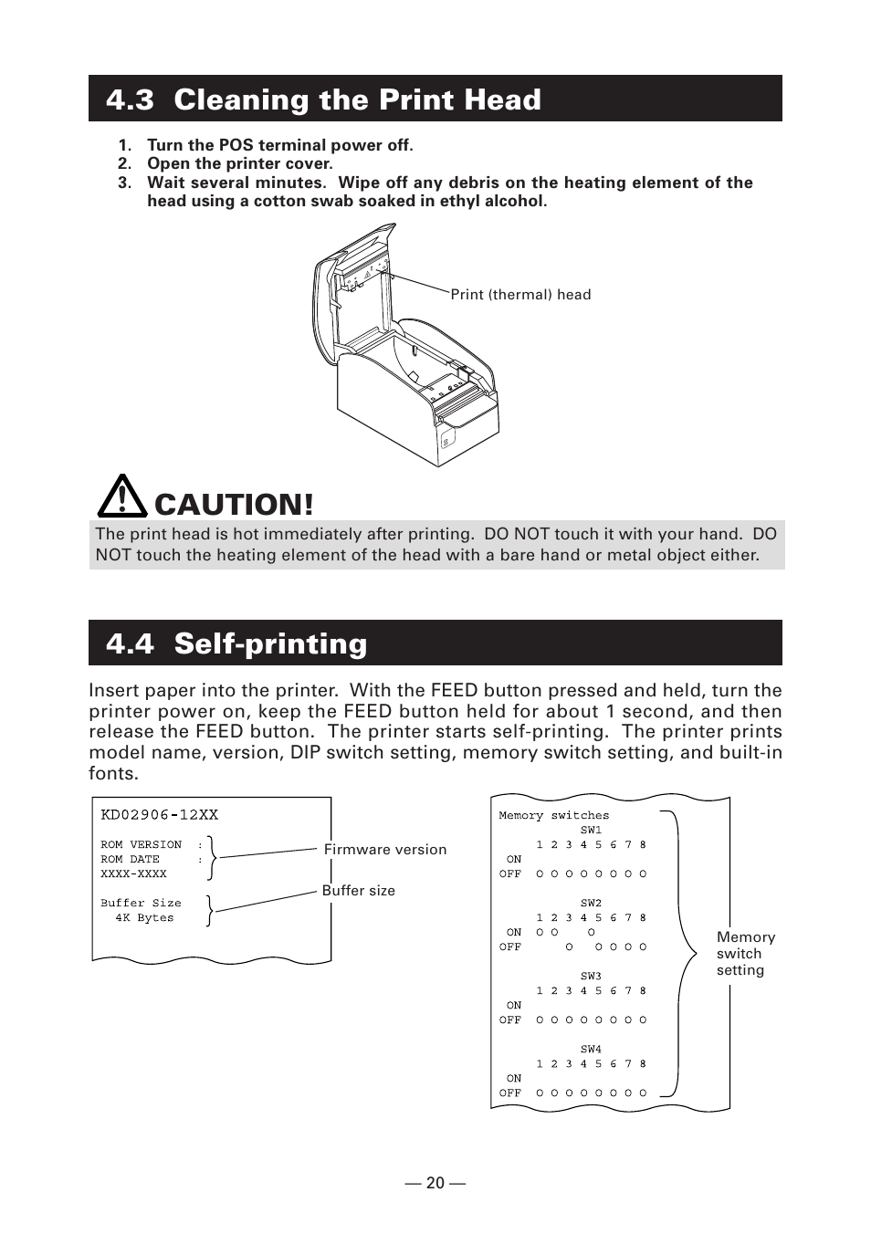 3 cleaning the print head, Caution, 4 self-printing | FUJITSU KD96009-0648 User Manual | Page 23 / 30