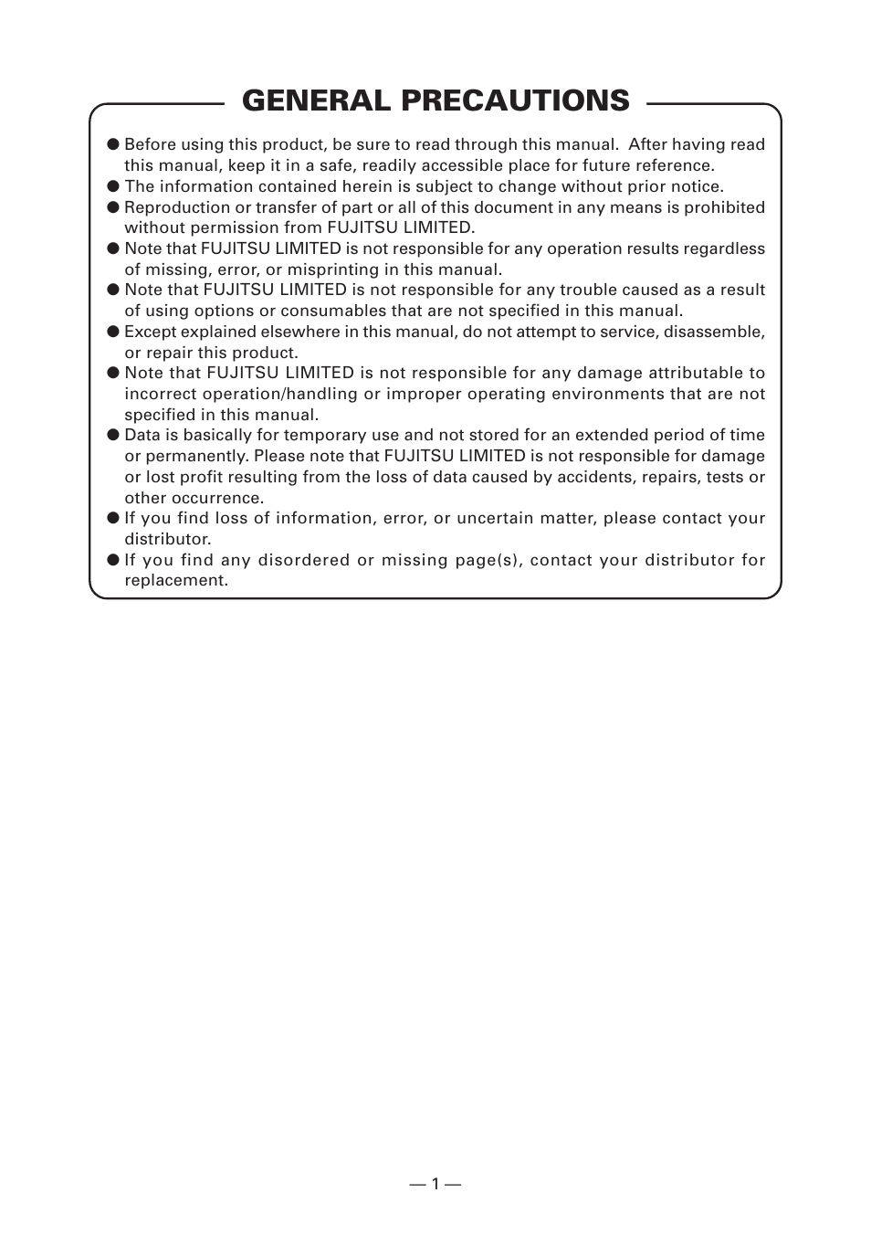 General precautions | FUJITSU KD96009-0648 User Manual | Page 4 / 30