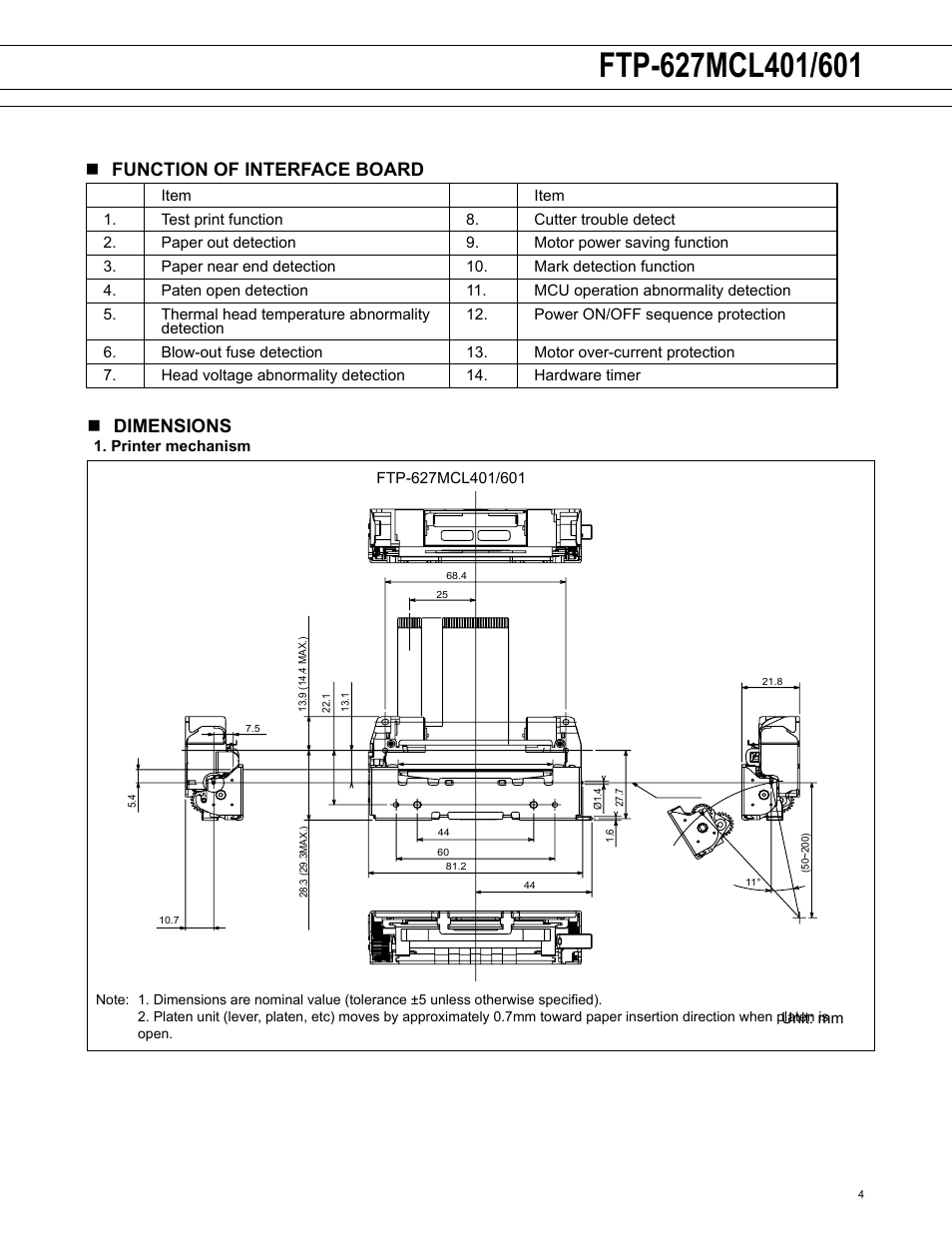 Nfunction of interface board n dimensions | FUJITSU FTP-607 Series User Manual | Page 4 / 7