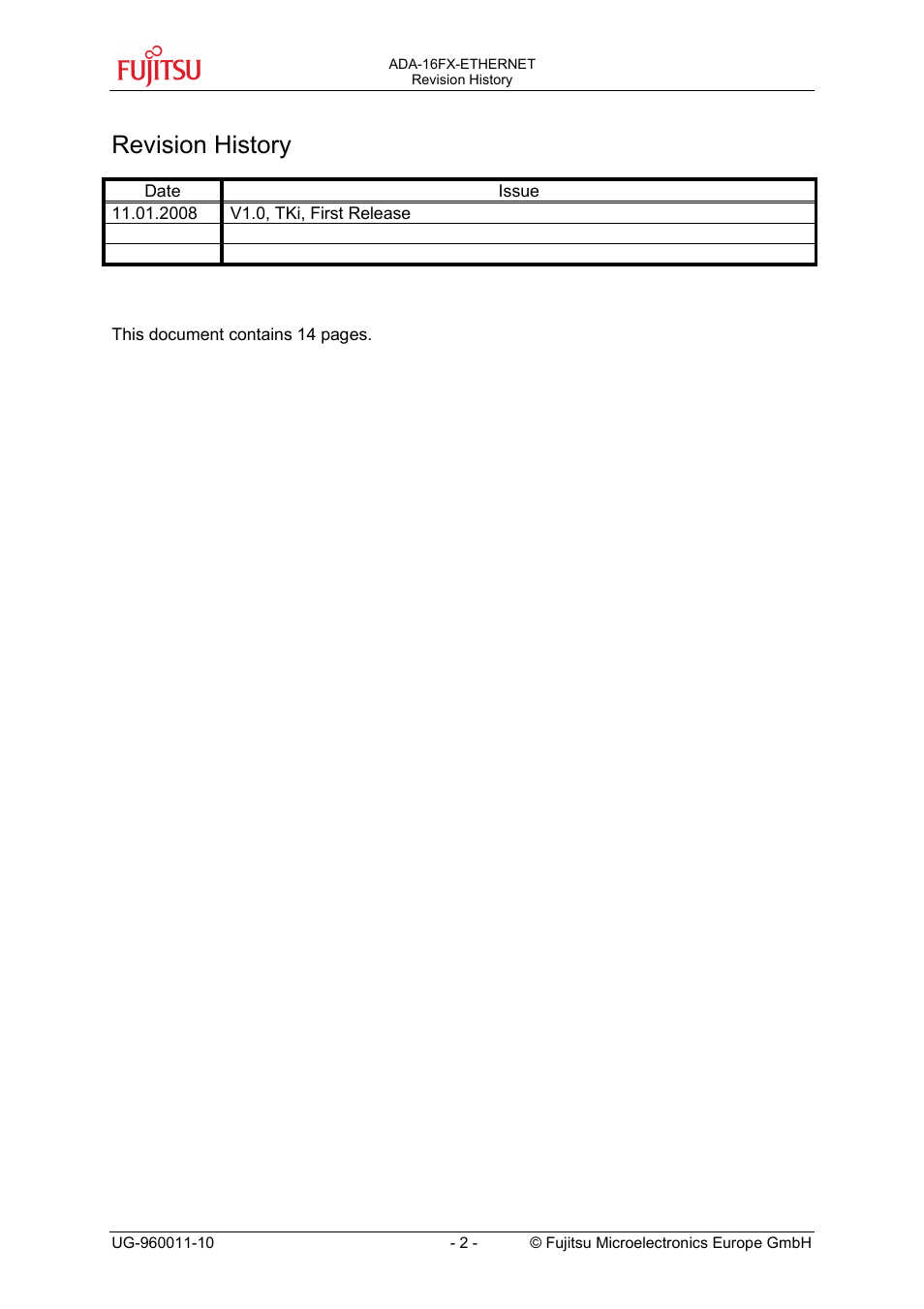 Revision history | FUJITSU FMC-16FX FAMILY User Manual | Page 2 / 14