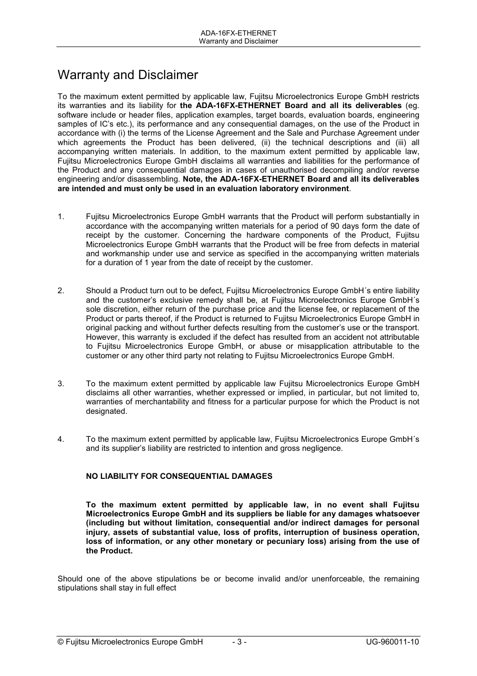 Warranty and disclaimer | FUJITSU FMC-16FX FAMILY User Manual | Page 3 / 14