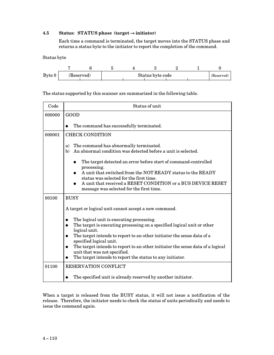 5 status: status phase (target æ initiator), Status: status phase (target æ initiator) | FUJITSU M3093DG User Manual | Page 142 / 208