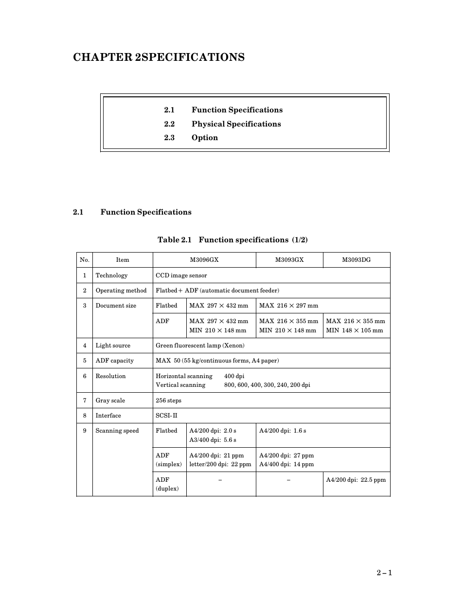 Chapter 2specifications, 1 function specifications, Chapter 2 | Specifications, Function specifications, Function specifications $ 1 | FUJITSU M3093DG User Manual | Page 17 / 208