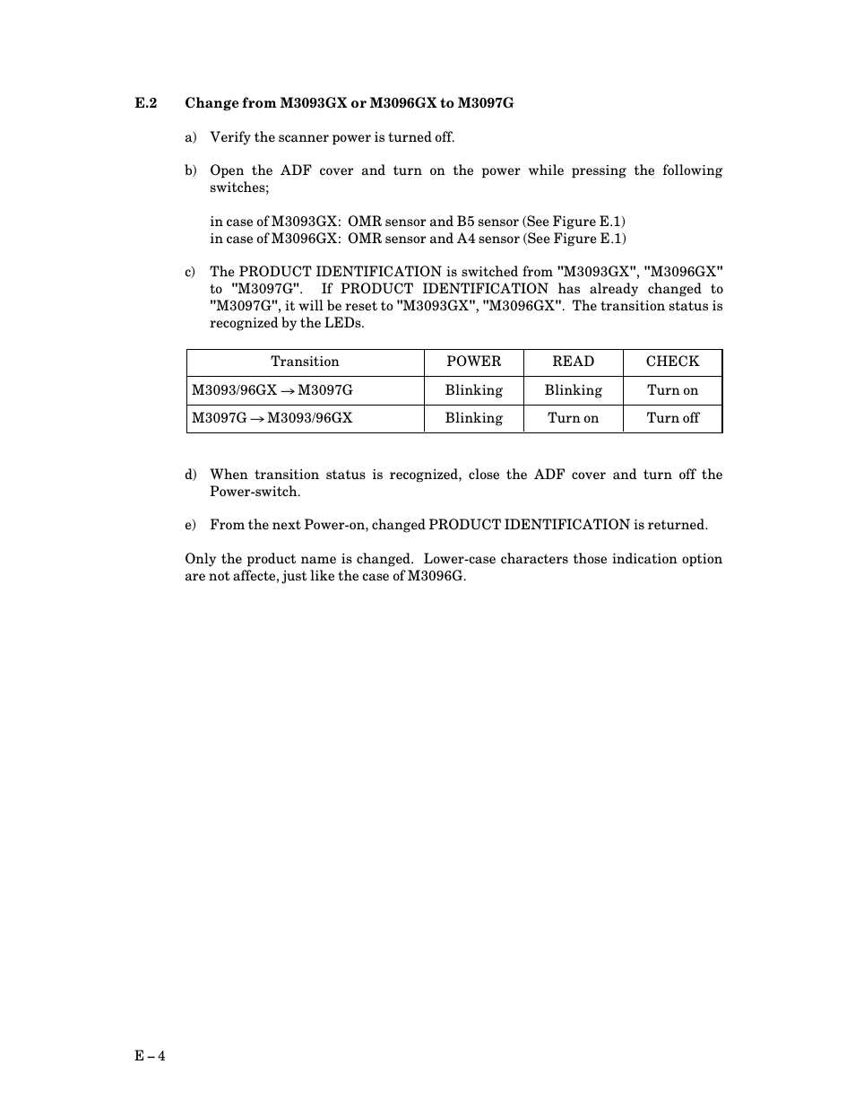 E.2 change from m3093gx or m3096gx to m3097g, Change from m3093gx or m3096gx to m3097g, E $ 4 | FUJITSU M3093DG User Manual | Page 200 / 208