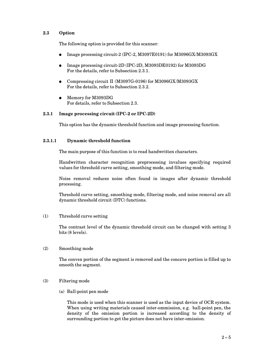 3 option, 1 image processing circuit (ipc>2 or ipc>2d), 1 dynamic threshold function | Option, Image processing circuit (ipc>2 or ipc>2d), Dynamic threshold function | FUJITSU M3093DG User Manual | Page 21 / 208