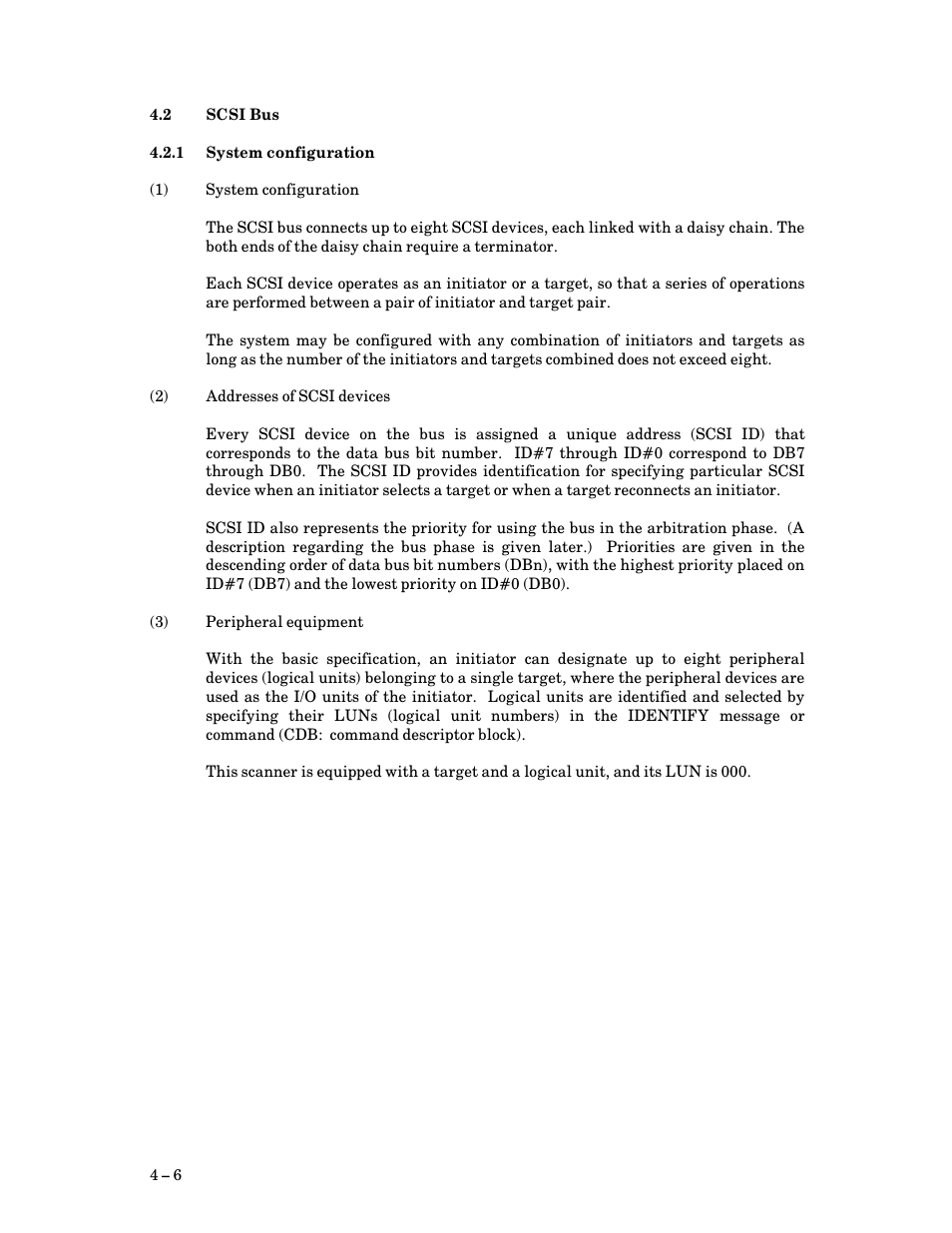 2 scsi bus, 1 system configuration, Scsi bus | System configuration | FUJITSU M3093DG User Manual | Page 38 / 208