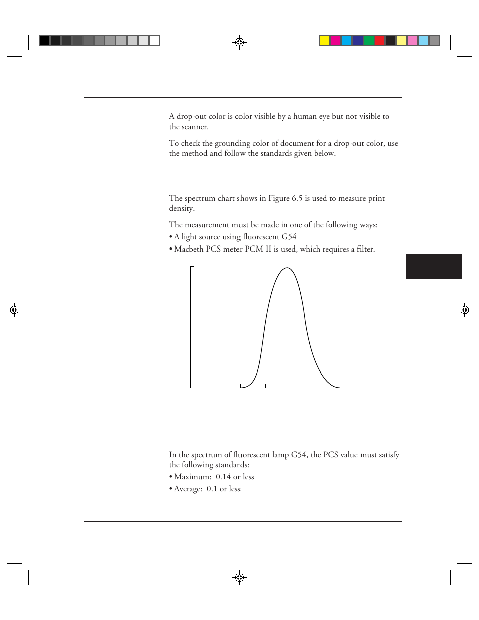 Drop-out color, Print density measurement, Drop-out color standards | Drop-out color -7, 5 spectrum band -7 | FUJITSU M3099EX/EH User Manual | Page 183 / 228