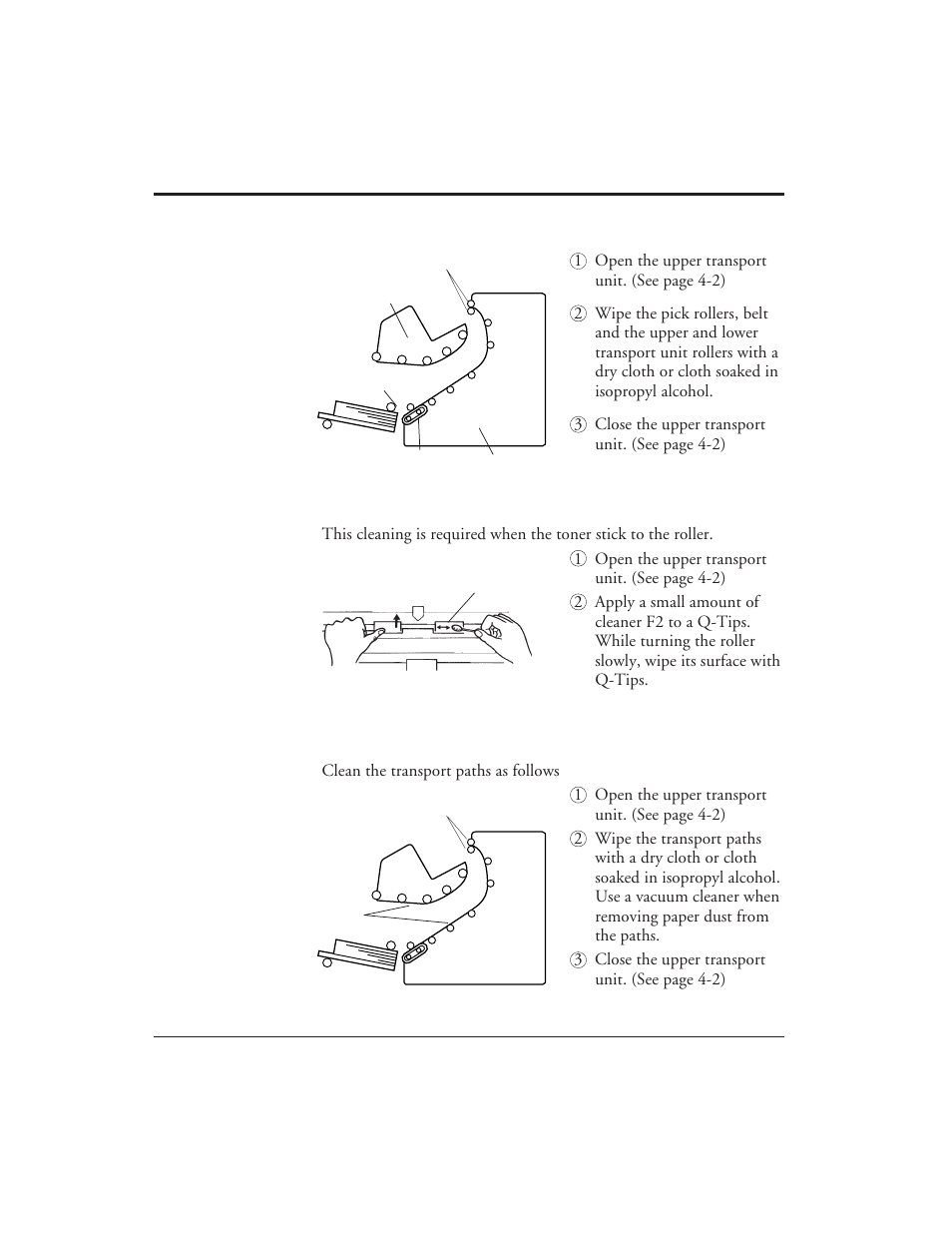 Cleaning the steel rollers with cleaner f2, Cleaning the transport paths, Cleaning the transport paths -6 | FUJITSU M3099EX/EH User Manual | Page 192 / 228