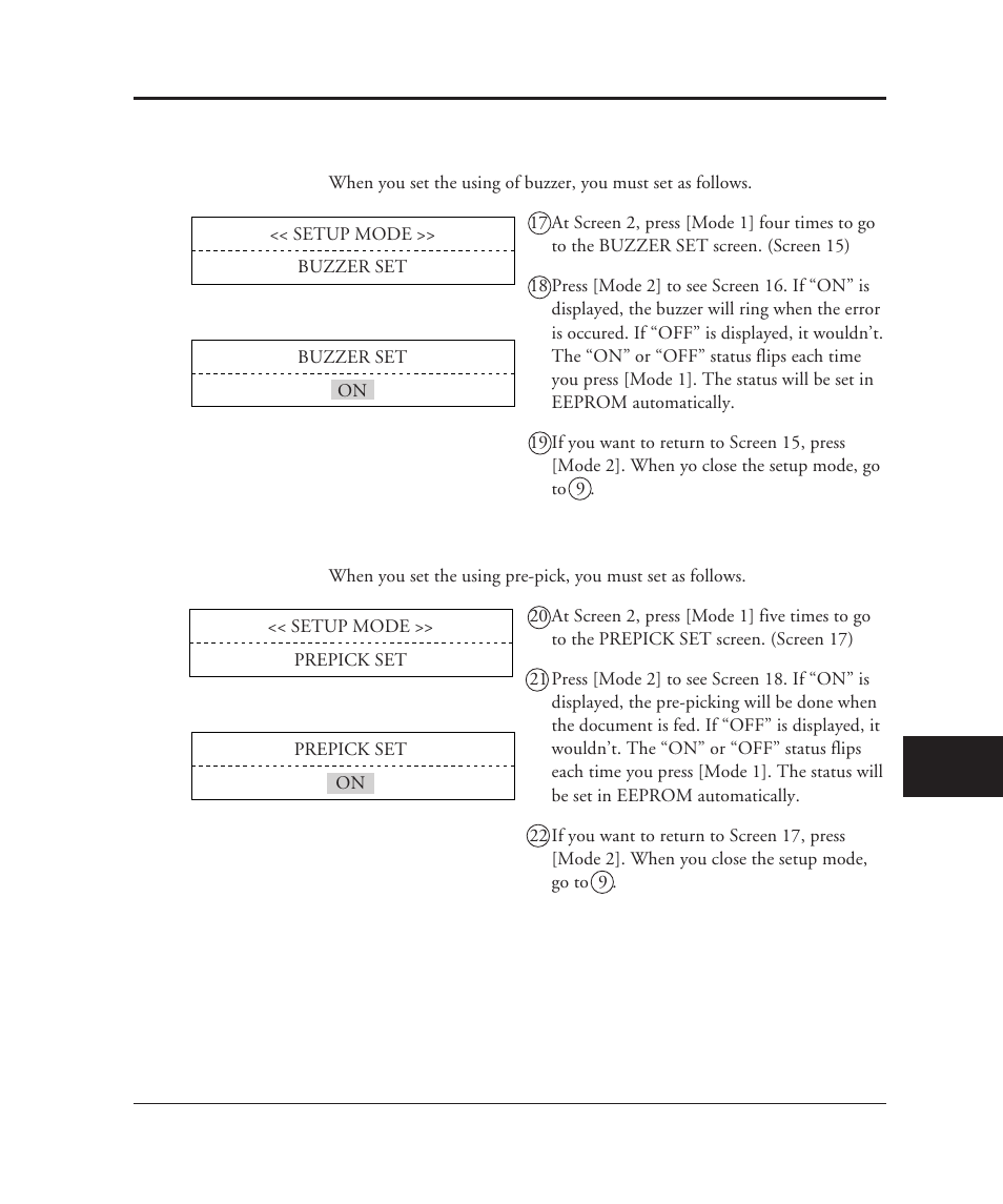 B3.4 setting buzzer, B3.5 setting pre-pick | FUJITSU M3099EX/EH User Manual | Page 209 / 228
