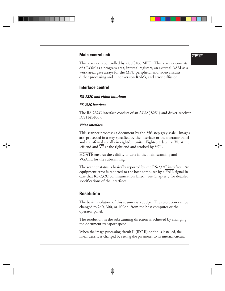 Main control unit, Interface control, Resolution | FUJITSU M3099EX/EH User Manual | Page 21 / 228