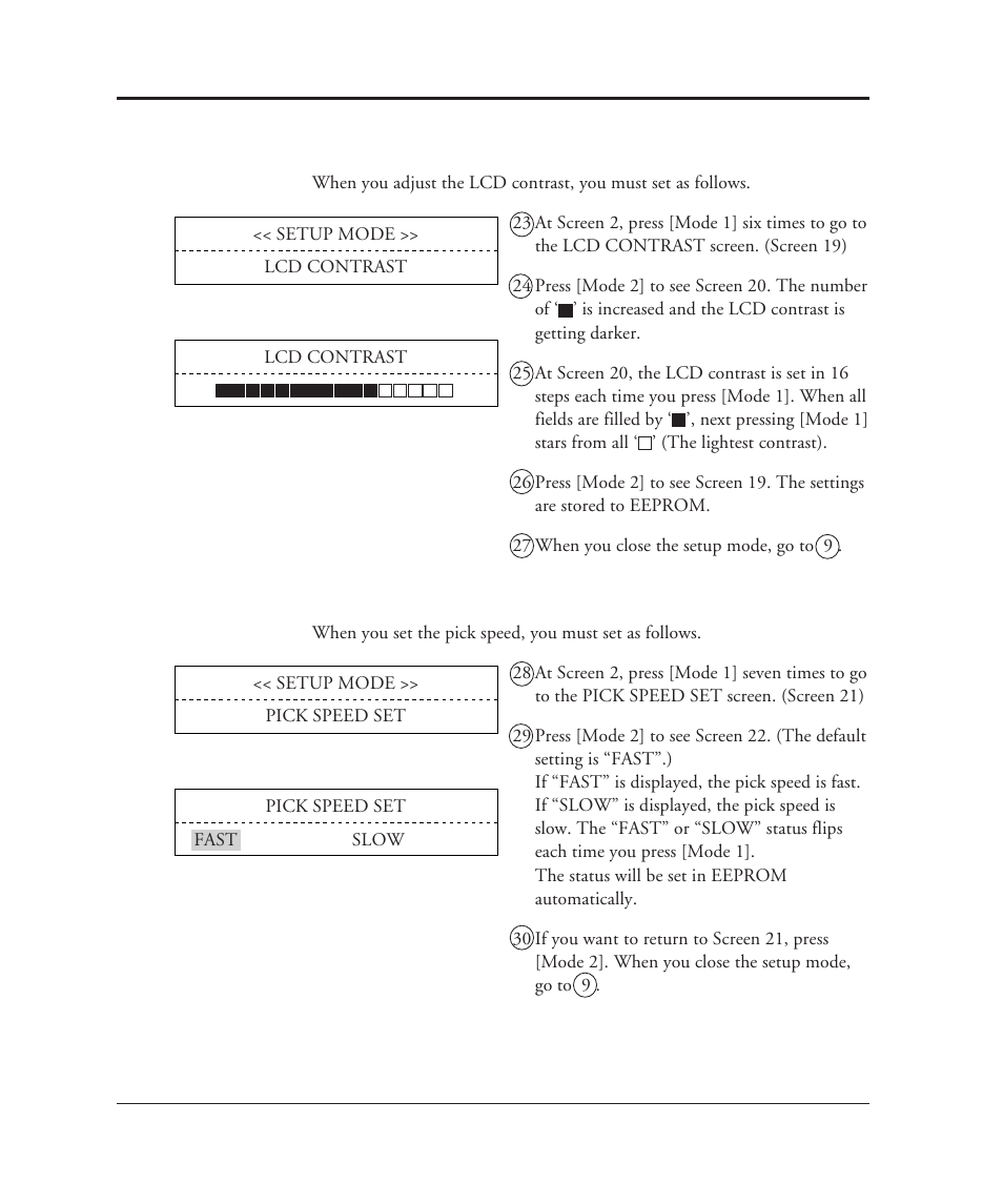 B3.6 adjusting lcd contrast, B3.7 setting pick speed | FUJITSU M3099EX/EH User Manual | Page 210 / 228