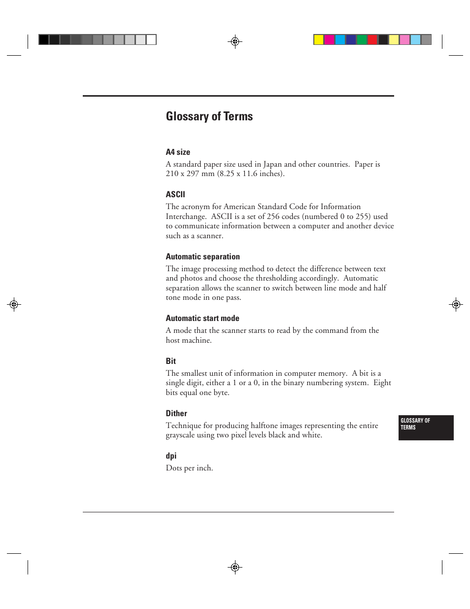 Glossary of terms, Gl-1 | FUJITSU M3099EX/EH User Manual | Page 219 / 228