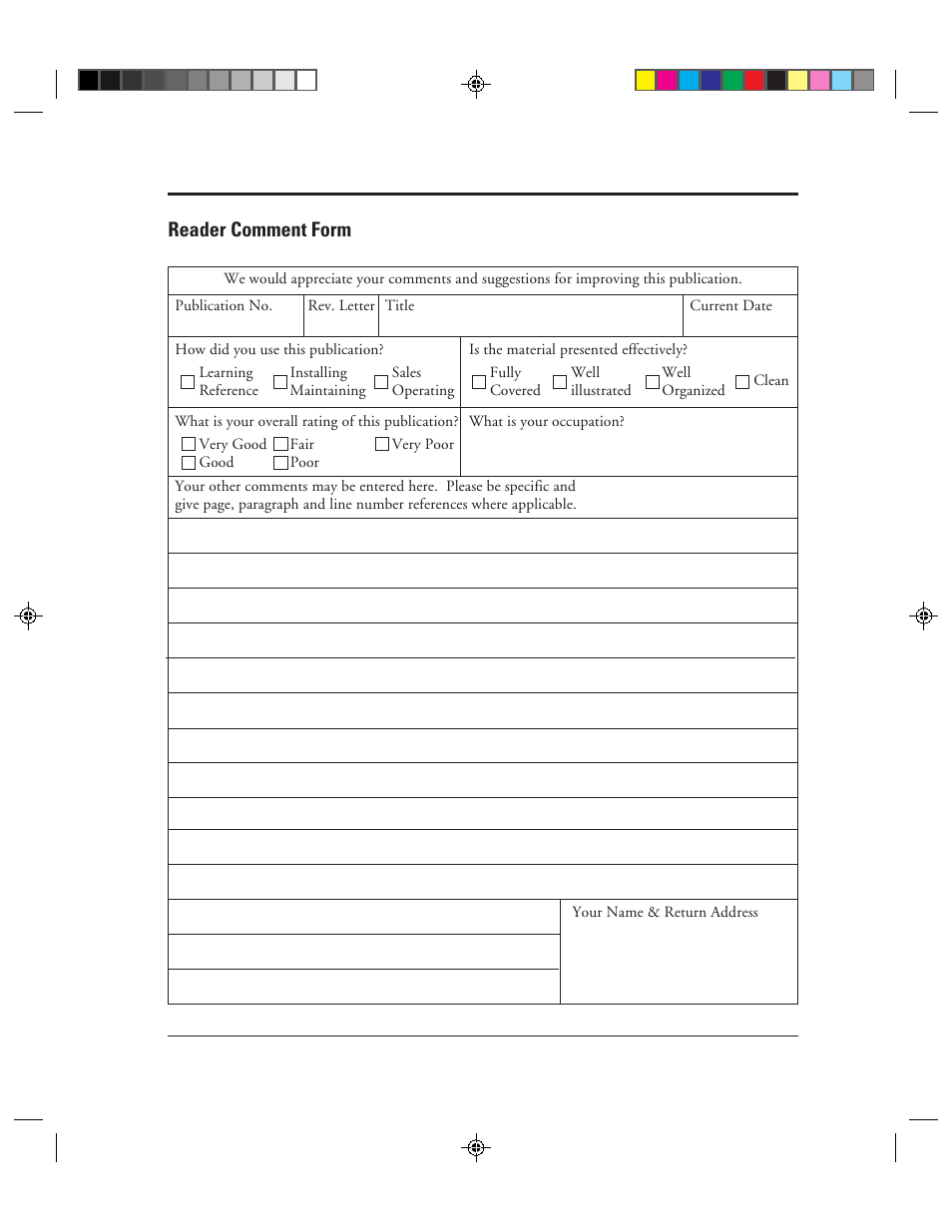 Reader comment form | FUJITSU M3099EX/EH User Manual | Page 227 / 228