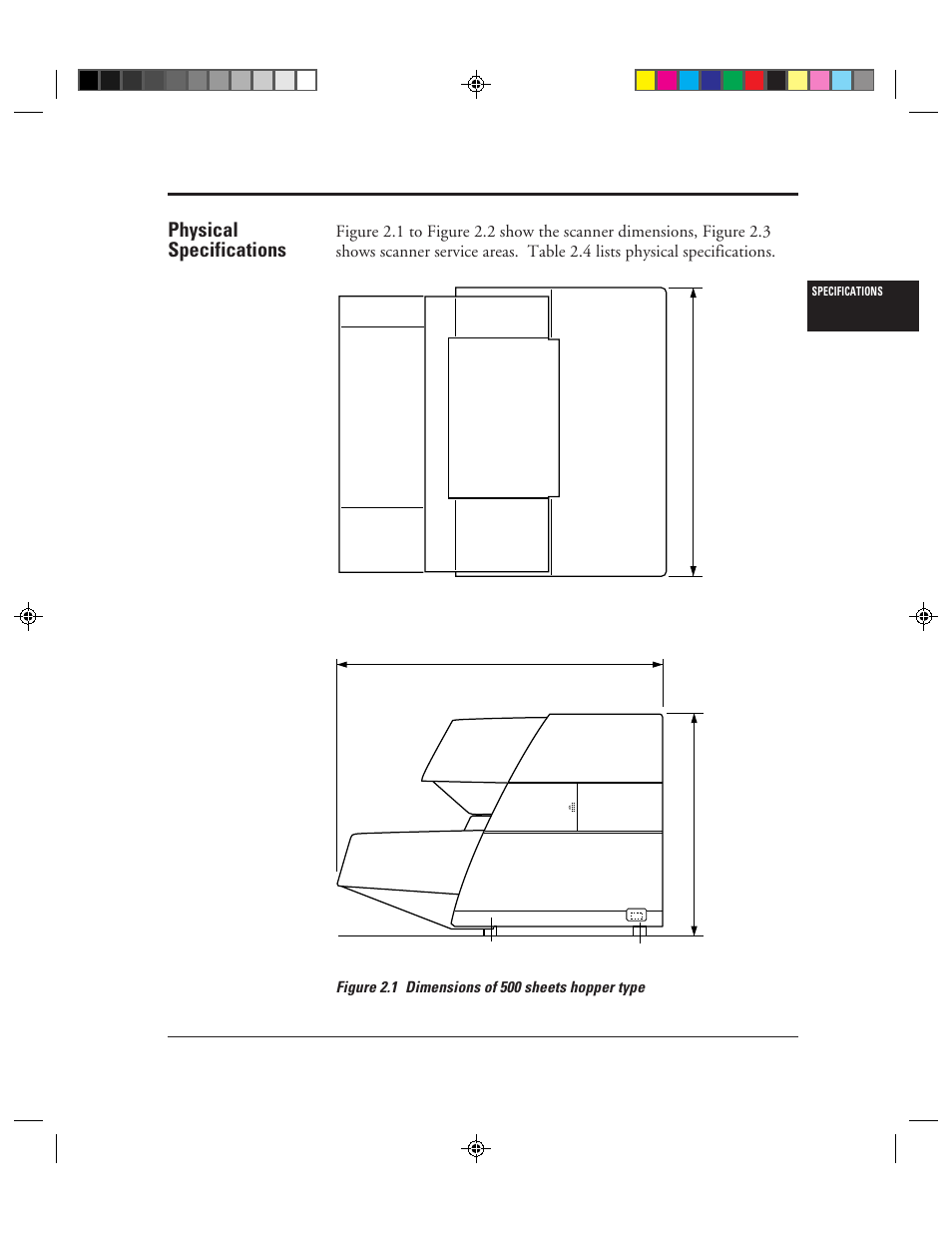 Physical specifications, Physical specifications -3, 1 dimensions of 500 sheets hopper type -3 | FUJITSU M3099EX/EH User Manual | Page 25 / 228