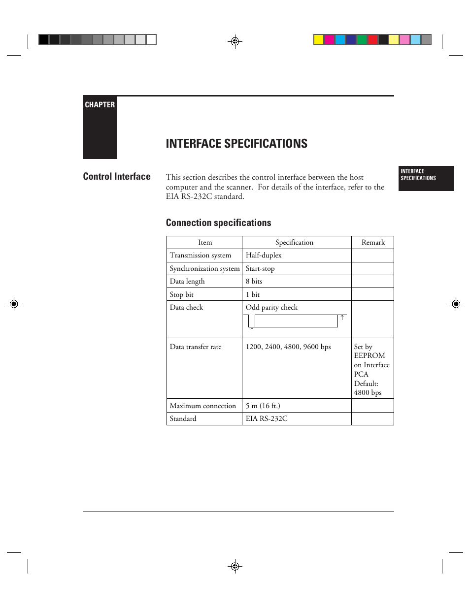 Interface specifications, Control interface, Connection specifications | Interface specifications -1 control interface -1, Connection specifications -1, Chapter 3: interface specifications, Connection specifications control interface | FUJITSU M3099EX/EH User Manual | Page 29 / 228