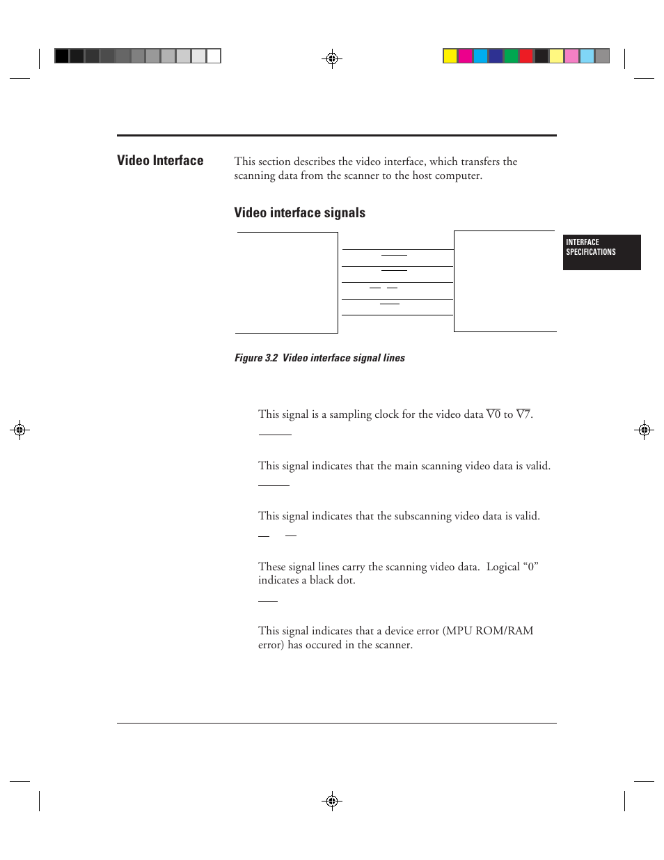 Video interface, Video interface signals, Video interface -5 | Video interface signals -5, 2 video interface signal lines -5, Video interface signals video interface | FUJITSU M3099EX/EH User Manual | Page 33 / 228