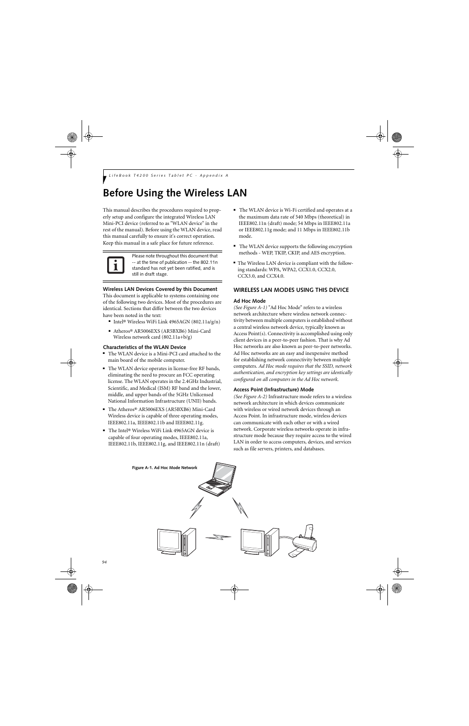 Before using the wireless lan | FUJITSU LifeBook Tablet PC T4220 User Manual | Page 104 / 136