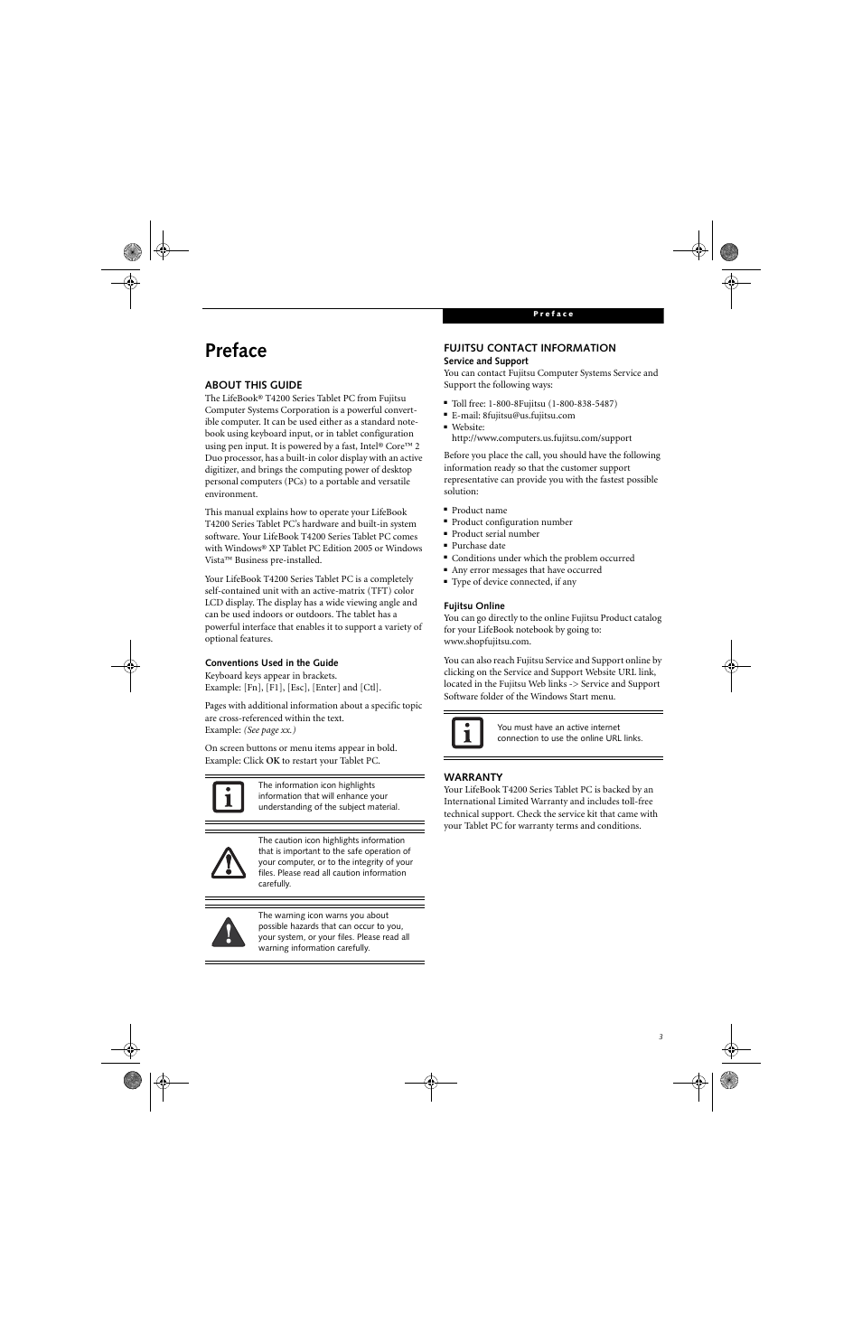 Preface | FUJITSU LifeBook Tablet PC T4220 User Manual | Page 11 / 136