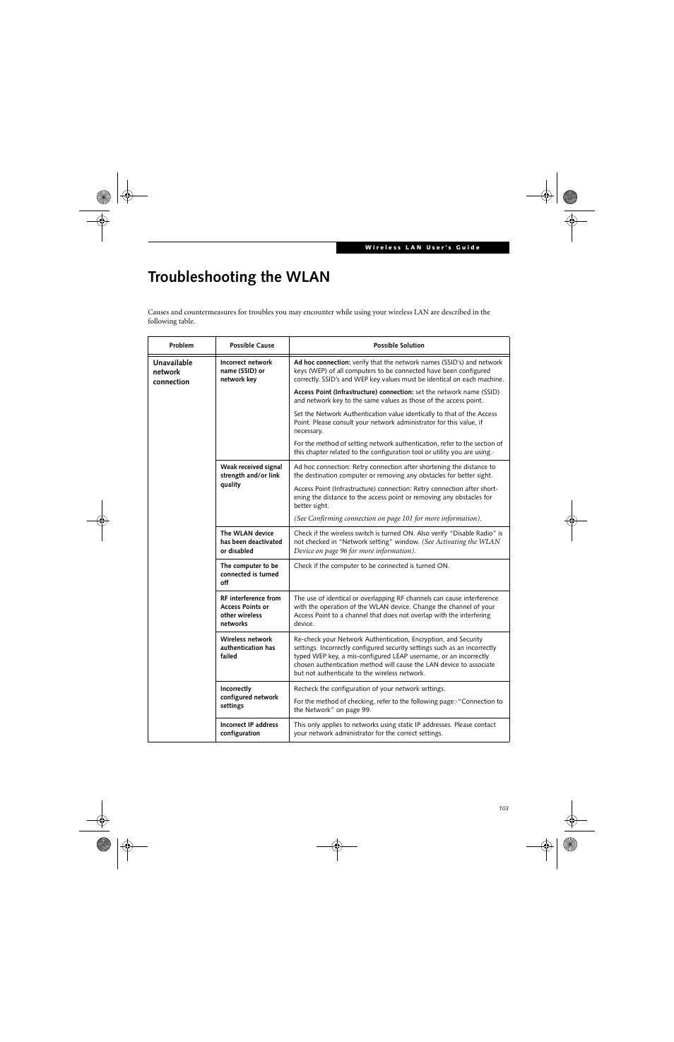 Troubleshooting the wlan | FUJITSU LifeBook Tablet PC T4220 User Manual | Page 113 / 136