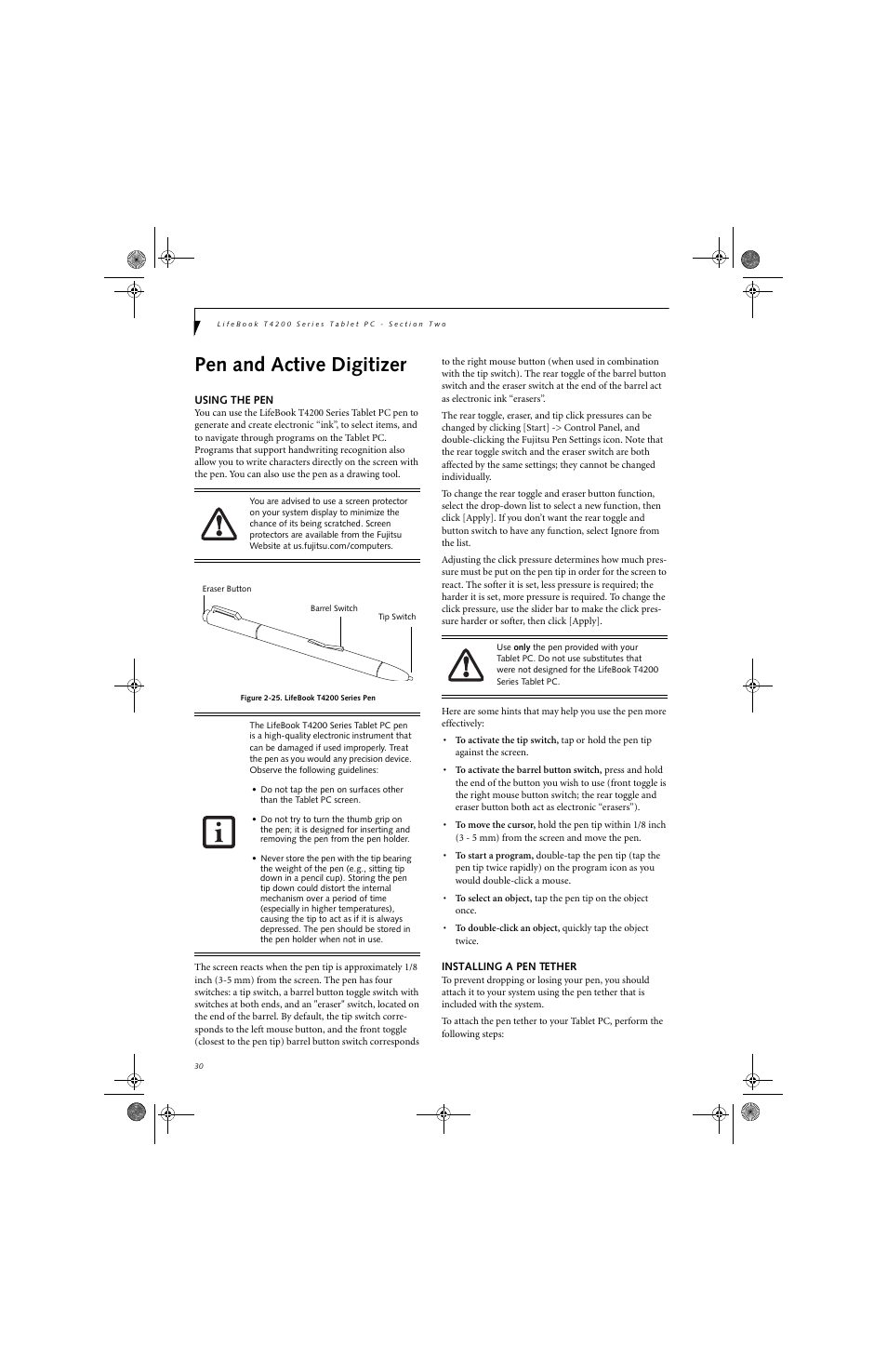 Pen and active digitizer | FUJITSU LifeBook Tablet PC T4220 User Manual | Page 40 / 136