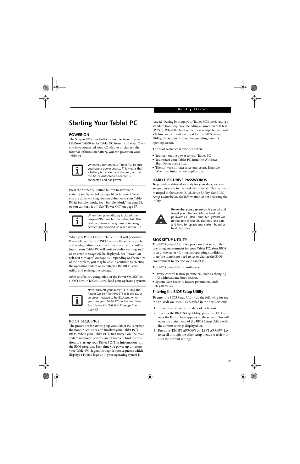 Starting your tablet pc | FUJITSU LifeBook Tablet PC T4220 User Manual | Page 48 / 136