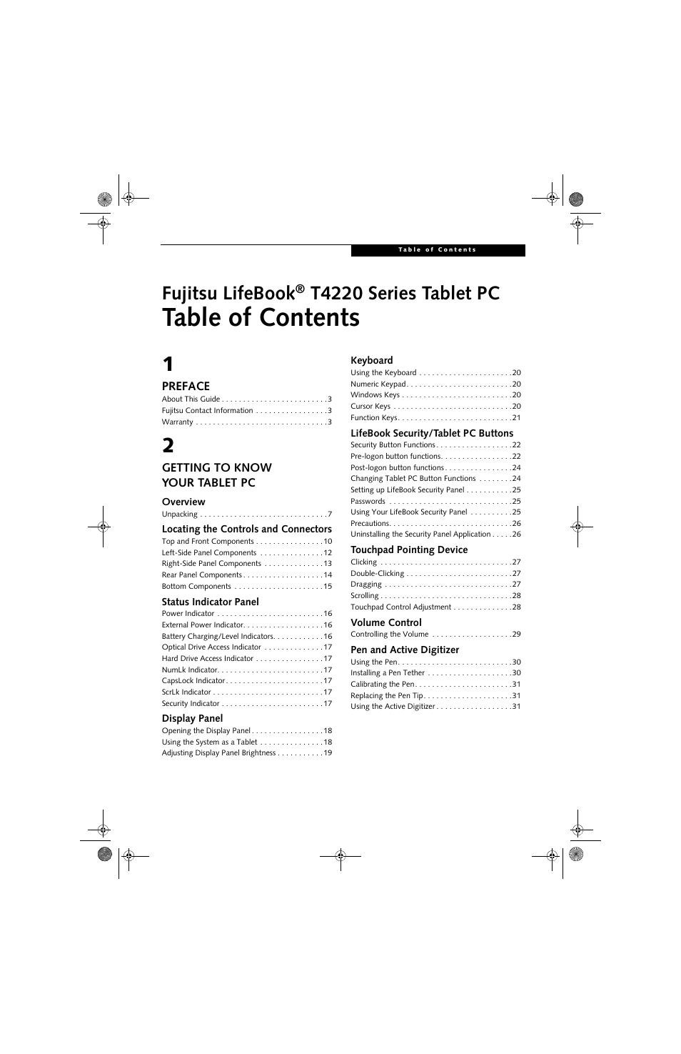 FUJITSU LifeBook Tablet PC T4220 User Manual | Page 5 / 136