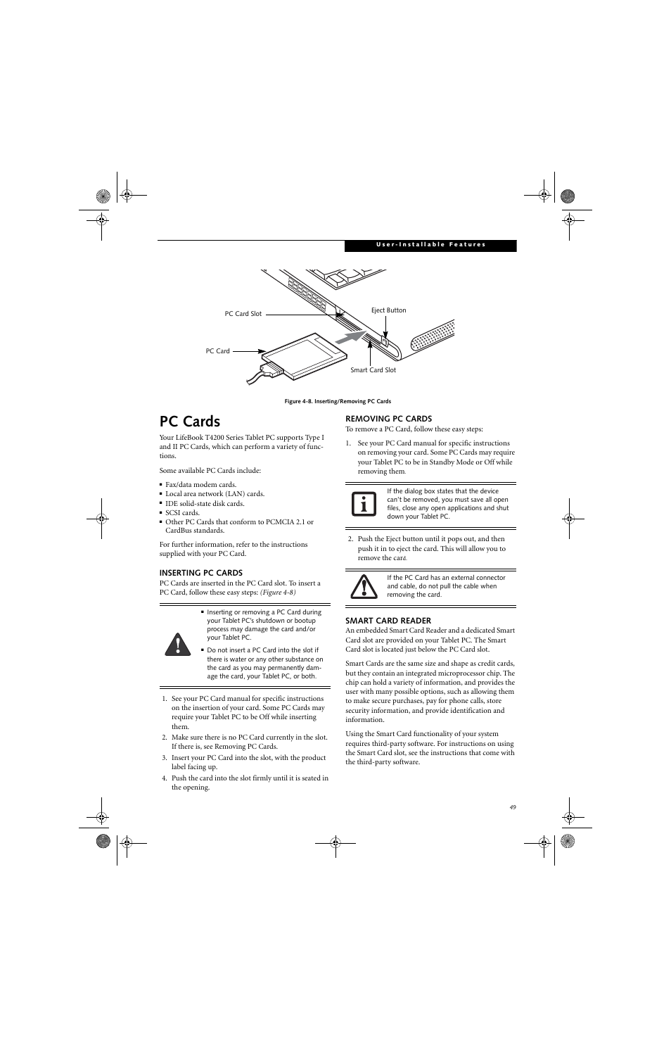 Pc cards | FUJITSU LifeBook Tablet PC T4220 User Manual | Page 59 / 136