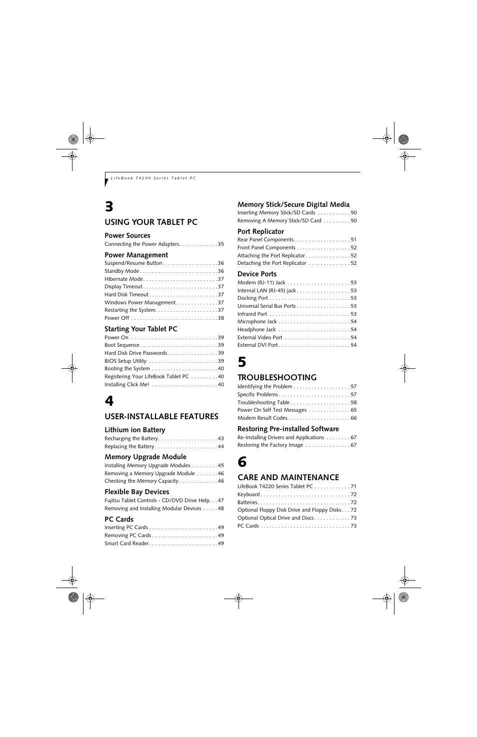 FUJITSU LifeBook Tablet PC T4220 User Manual | Page 6 / 136