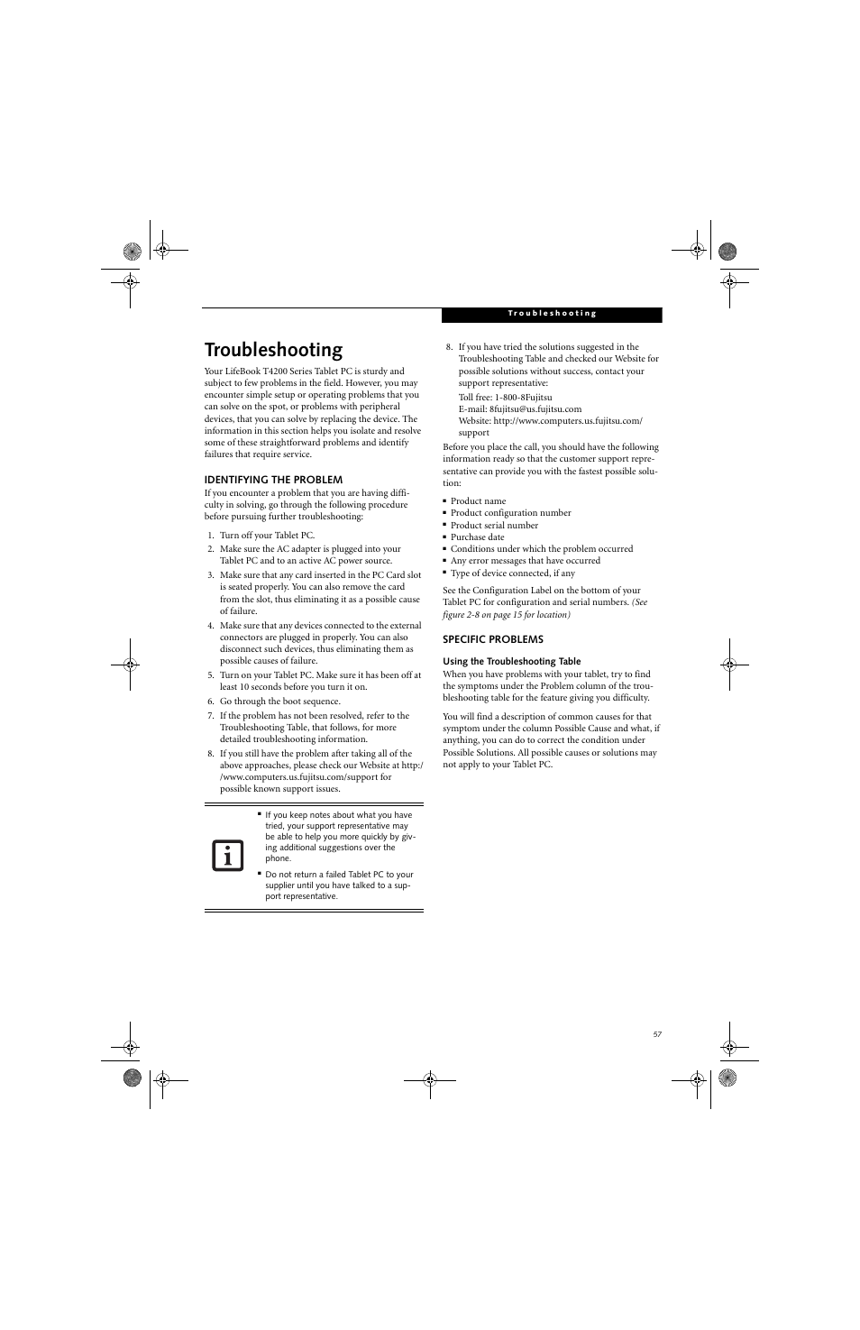 Troubleshooting | FUJITSU LifeBook Tablet PC T4220 User Manual | Page 67 / 136