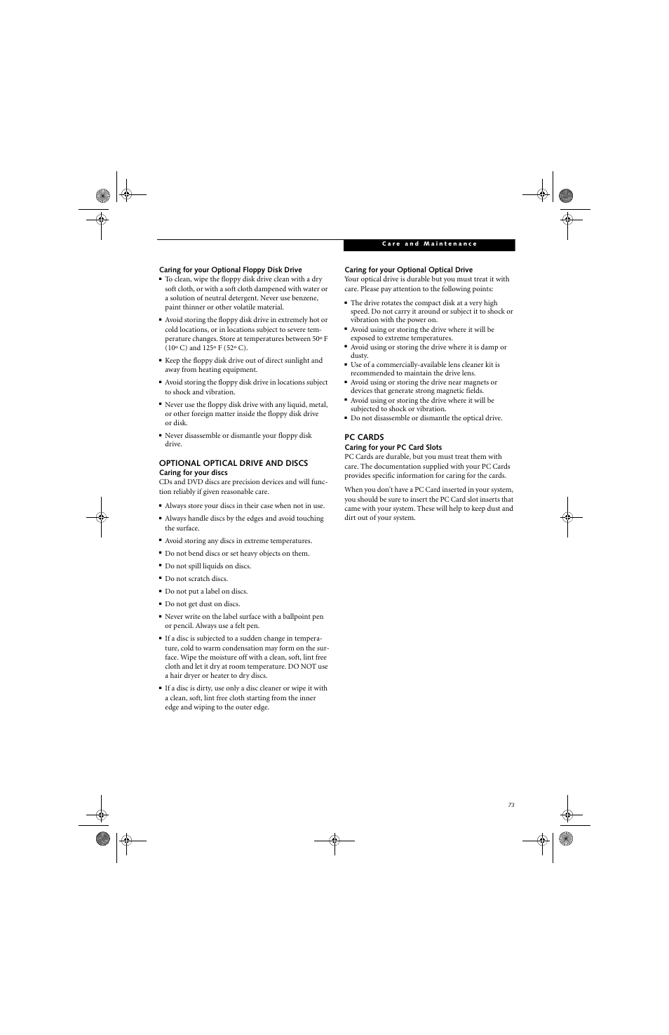 Optional optical drive and discs, Pc cards | FUJITSU LifeBook Tablet PC T4220 User Manual | Page 83 / 136