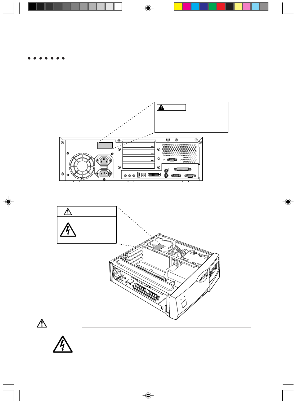 Warning, Warning and caution labels | FUJITSU DESKPOWER 5000 User Manual | Page 6 / 122