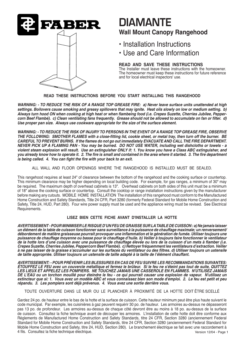 Faber Diamante User Manual | 9 pages