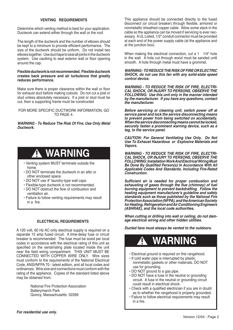 Warning | Faber Diamante User Manual | Page 2 / 9