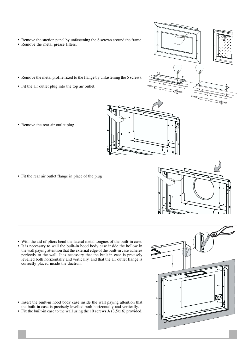 10 en, Built-in hood body case installation | Faber Remote Blower User Manual | Page 10 / 16