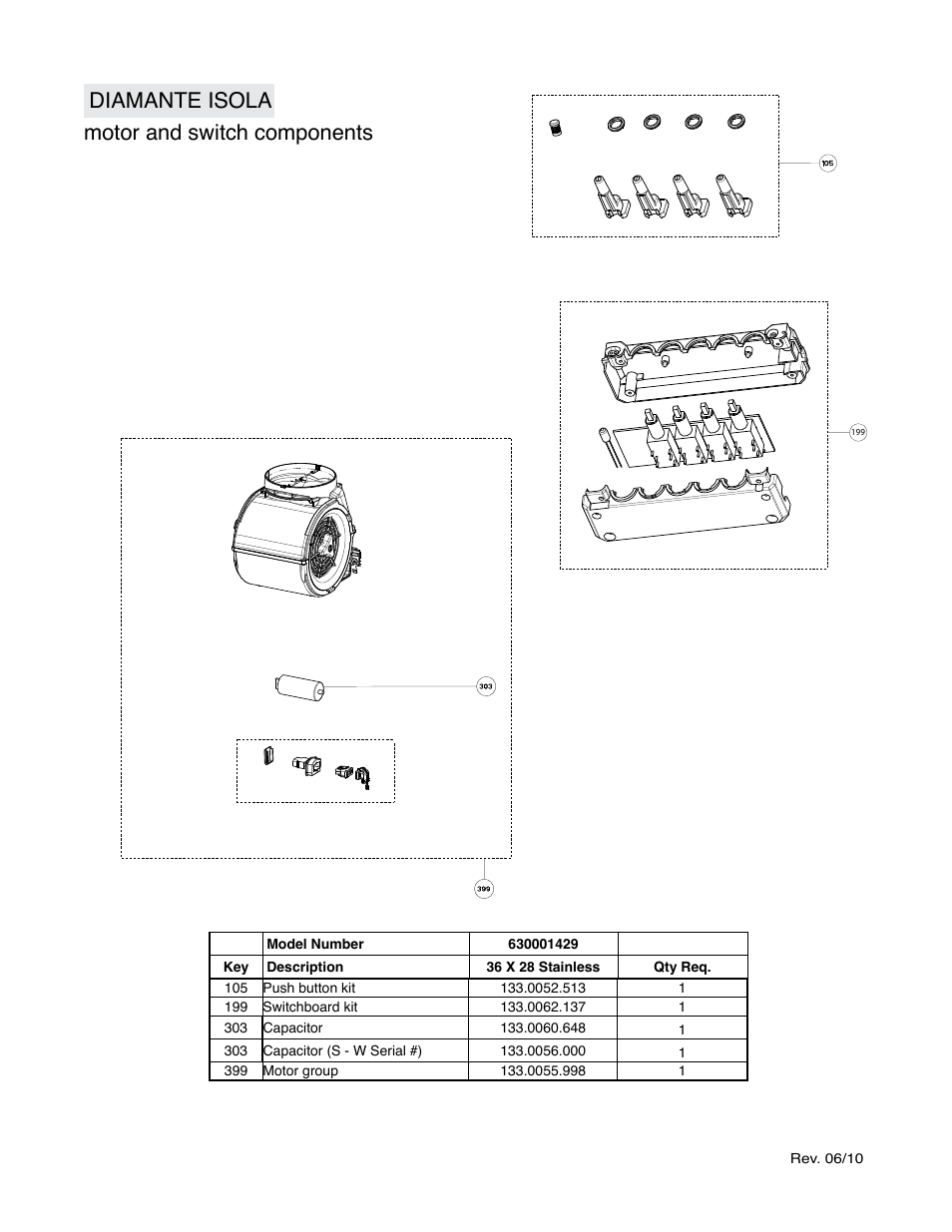Diamante isola motor and switch components | Faber Diamante Isola 630001429 User Manual | Page 2 / 3