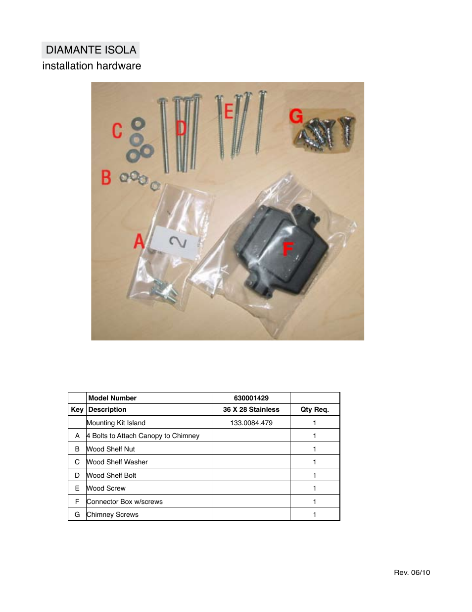 Diamante isola installation hardware | Faber Diamante Isola 630001429 User Manual | Page 3 / 3