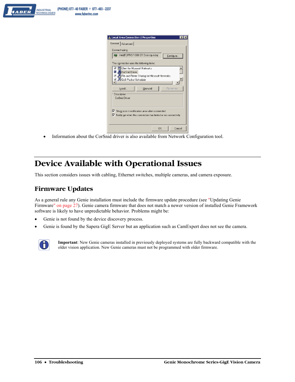 Device available with operational issues, Firmware updates | Faber Genie M1600 User Manual | Page 108 / 127