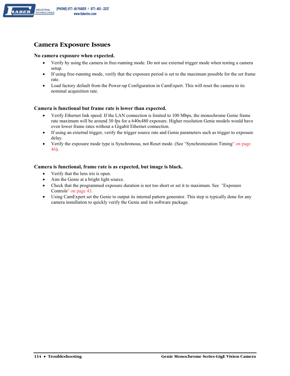 Camera exposure issues | Faber Genie M1600 User Manual | Page 116 / 127